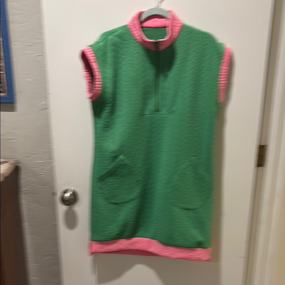 Green and Pink Sleeveless Dress
